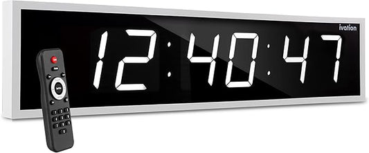 Ivation Huge Oversized 60" Large Digital LED Clock | Big Digital Clock w/Multi-Function Display – Stopwatch, Timer, Alarms, Temp & Date | 6 Brightness Levels, Time Memory & Remote (White)