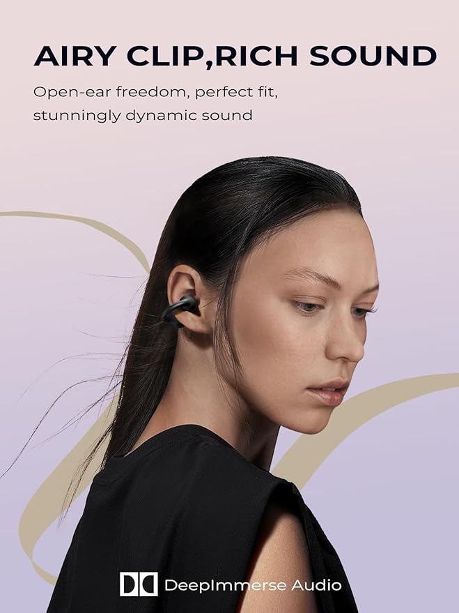 Open Ear Clip On Earbuds, Bluetooth 5.4 Bone Conduction Headphones AI Music Generator Earbuds with 4 Mics Clear Calls, 5.7g Ultra-Light Design, 30H Hi-Fi Stereo Playtime & IPX6 Fit Sports, Black