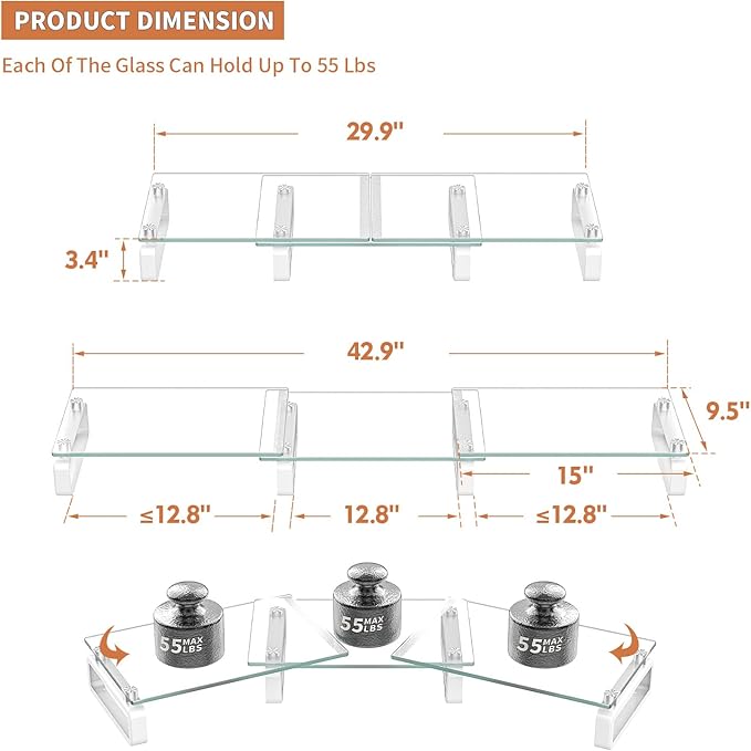 Hemudu Dual Monitor Stand, Computer Monitor Stand, Desktop Organizer, Monitor Stand Riser for PC, Computer, Laptop Clear HD02T-301
