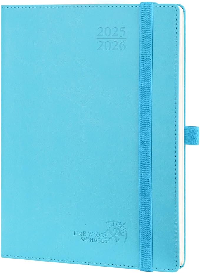 POPRUN Planner 2025-2026 (Medium - 6.5'' x 8.5'') Academic Weekly Calendar (July 2025 - June 2026) with Hourly Time Slots, Monthly Tabs, 100GSM Thick Papers, Leather Soft Cover - Blue Green
