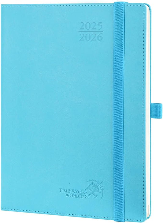 POPRUN Planner 2025-2026 (Medium - 6.5'' x 8.5'') Academic Weekly Calendar (July 2025 - June 2026) with Hourly Time Slots, Monthly Tabs, 100GSM Thick Papers, Leather Soft Cover - Blue Green