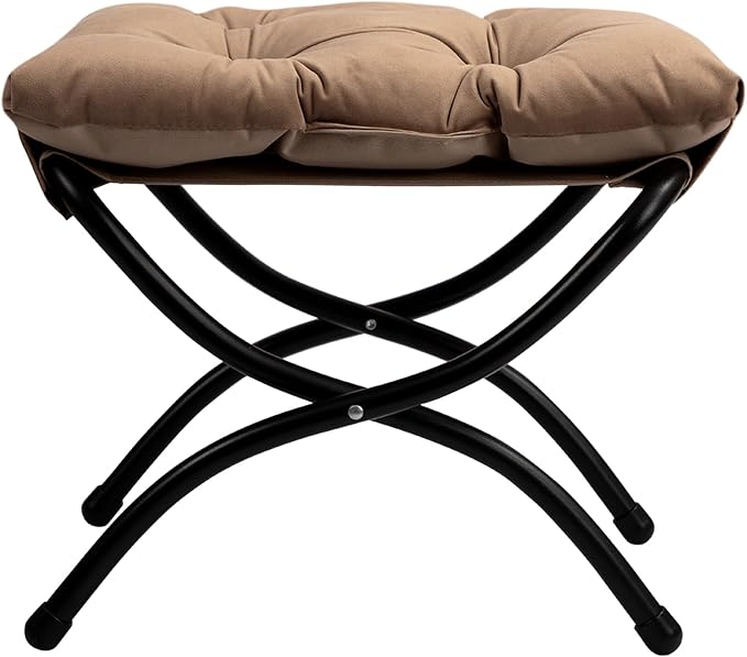 HollyHOME 15"(H) Folding Footrest Stool, Upholstered Small Foldable Ottoman, Accent Padded Sofa Foot Stool for Lazy Chair, Metal Frame Portable Foot Rest Ottoman for Living Room, Bedroom, Dark Brown