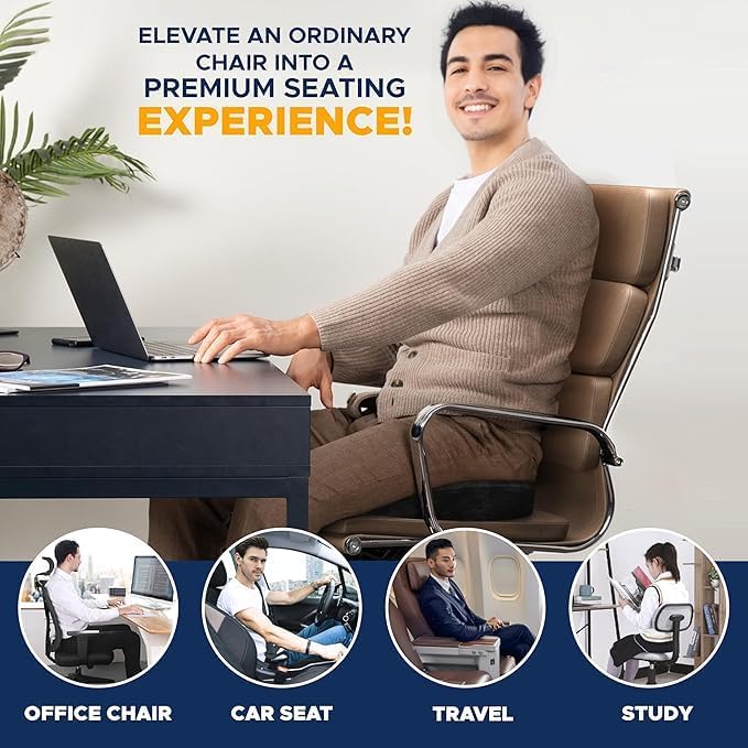 EcoNour Seat Cushions for Office Chairs | Tailbone Pain Relief Cushion for Car Seat | Sciatica, Butt & Coccyx Pain Relief Desk Chair Cushion for Long Sitting Drivers | cojín para asiento de carro