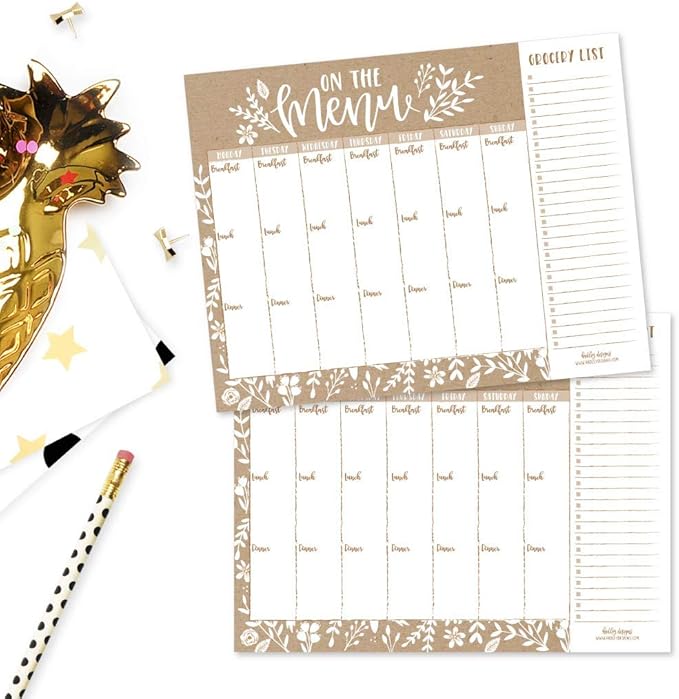 Hadley Designs - Rustic Weekly Meal Planning Calendar Grocery Shopping List Magnet Pad for Fridge, Week Diet Planner Tools Refrigerator What to Eat Dinner Notepad