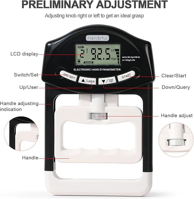 Hand Dynamometer Grip Strength Trainer - 397 Lbs / 180 Kgs Electronic Hand Grip Strength Tester Grip Strengthener Hand Exerciser Meter Digital Hand Grip Training Gauge for Sport Home School Use