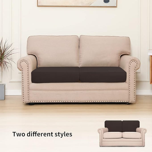 Easy-Going Stretch Individual Loveseat Couch Cushion Cover Sofa Cushion Furniture Protector Sofa slipcover Soft Flexibility with Elastic Bottom (2-Piece Loveseat Cushion Cover, Chocolate)