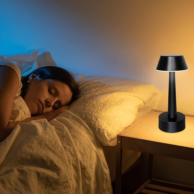 Egobasic Rechargeable Cordless Small Table Lamp Portable Battery Operated Touch 3 Way Dimmable Metal Bedside Night Light Lamps for Bedroom, Dining Room Patio Restaurant Bar Hotel (Black)