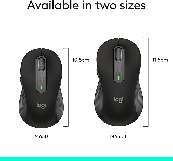 Logitech Wireless Mouse Signature M650 - Small to Medium Sized Hands, Right Handed, 2-Year Battery, Silent Clicks, Customizable Buttons, Bluetooth, PC/Mac?Chromebook - Black