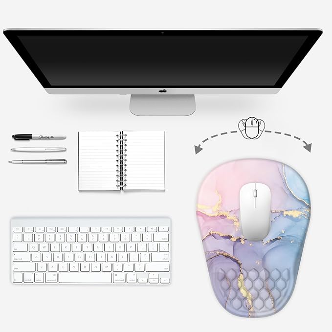 Ergonomic Mouse Pad Wrist Support, with Memory Foam & Non-Slip PU Base, Comfortable Massage Design Mouse Pad Relieve Wrist Fatigue&Pain, Suitable for Computer, Office and Home(03Pink Marble)