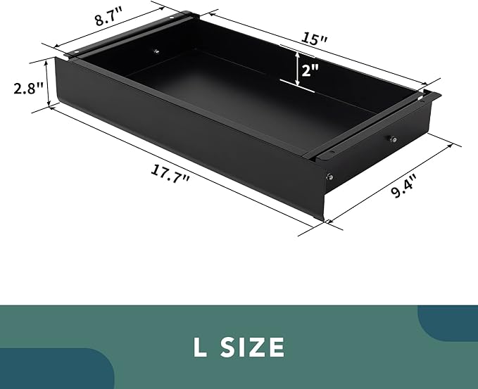 FLEXISPOT Under Desk Pull-Out Drawer Standing Desk Storage Organizer, Sliding Security Workstation Drawers (L, Black)