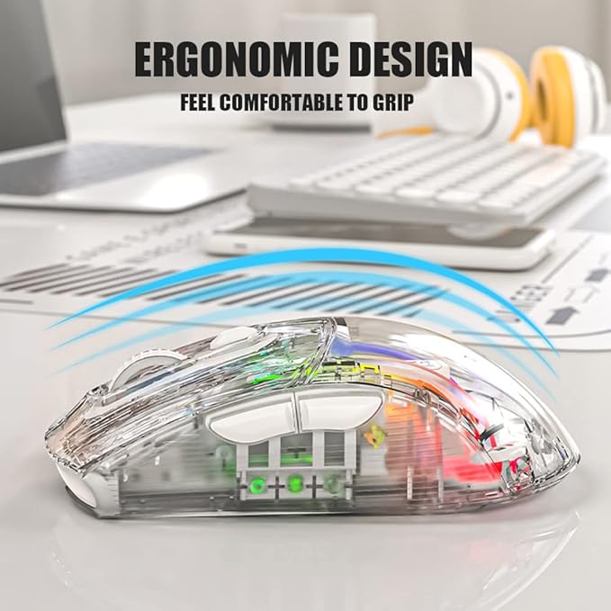 Bluetooth Wireless Mouse, Transparent RGB Mechanical Dual Mode Gaming Mouse, A Must-Have Cool USB Computer Mouse for Gaming and Esports