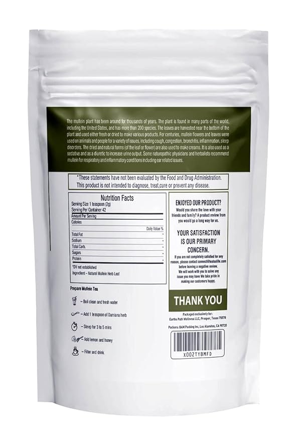 Herbal Hermit Mullein Leaf Tea (3 oz/85 grams) Herb for Respiratory Support, Mucous Membranes, Lung Cleanse Dried Leaves Blend, Cut and Sifted Made in USA