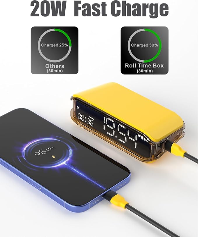 Pomodoro Timer Clock, Desk Timer for Productivity, Rotating to Switch Functions, Real-Time, Countdown, Count-up for Classroom Study, Work, Fitness