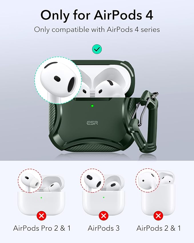 ESR for AirPods 4 Case, Compatible with AirPods 4th Generation Case (2024), Compatible with MagSafe, Powerful Drop Protection, Magnetic Lid, Cyber Series, Green