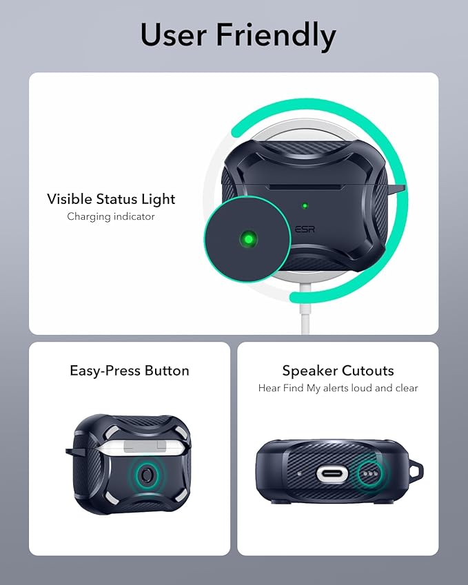ESR for AirPods Pro 2nd Generation Case, Compatible with Airpods Pro Case 2nd/1st Gen (2023/2022/2019), Compatible with MagSafe, Powerful Drop Protection, Magnetic Lid, Navy Blue