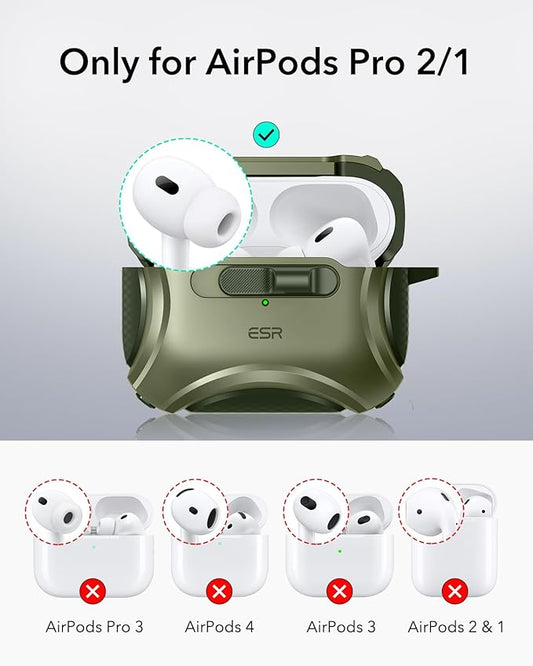 ESR for AirPods Pro 2 Case (2023/2022/2019, 2nd/1st Gen), Compatible with AirPods Pro 2nd Generation (USB-C/Lightning Cable), Effortless MagSafe, Drop-Proof Lock, Easy Open, Cyber Series,Army Green