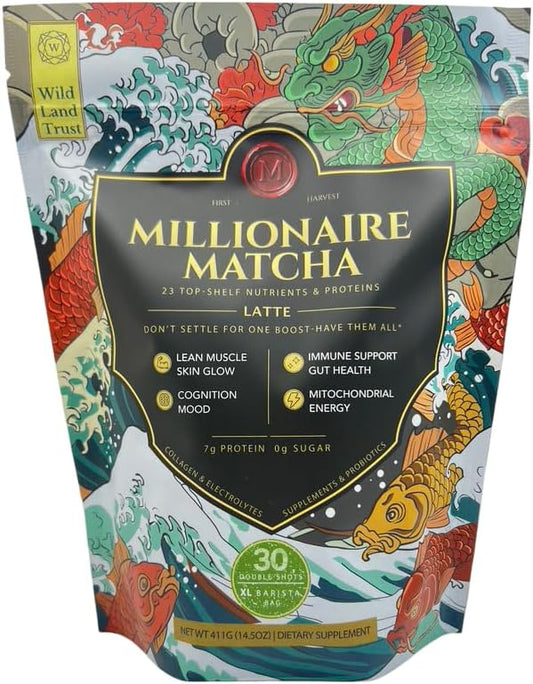 Millionaire Matcha – Latte Powder for Focus & Mitochondrial Energy – Ceremonial Grade | Keto | Dairy-Free – 30 Servings