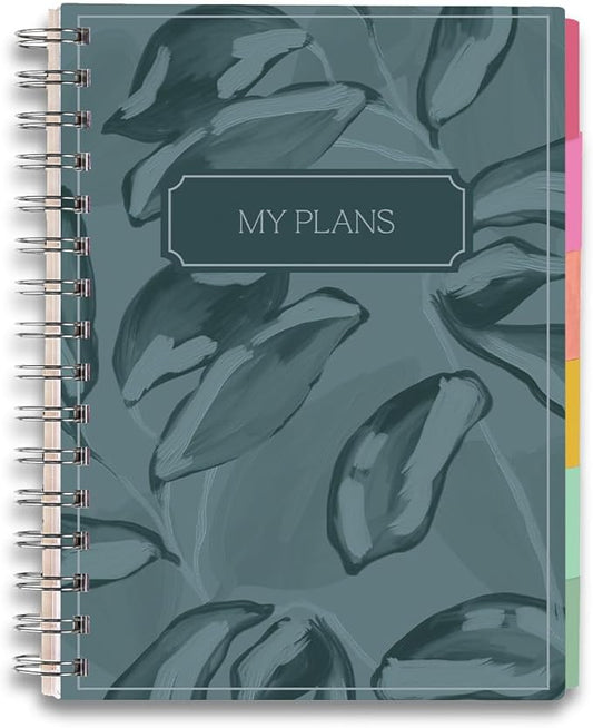 Inspired by Erin Condren A5 Undated Planner, Spiral Bound Daily & Weekly Planner with Monthly Tabs, Portable Organizer for Productivity, Goal Setting, Includes Sticker Sheets, Green Leaves Design