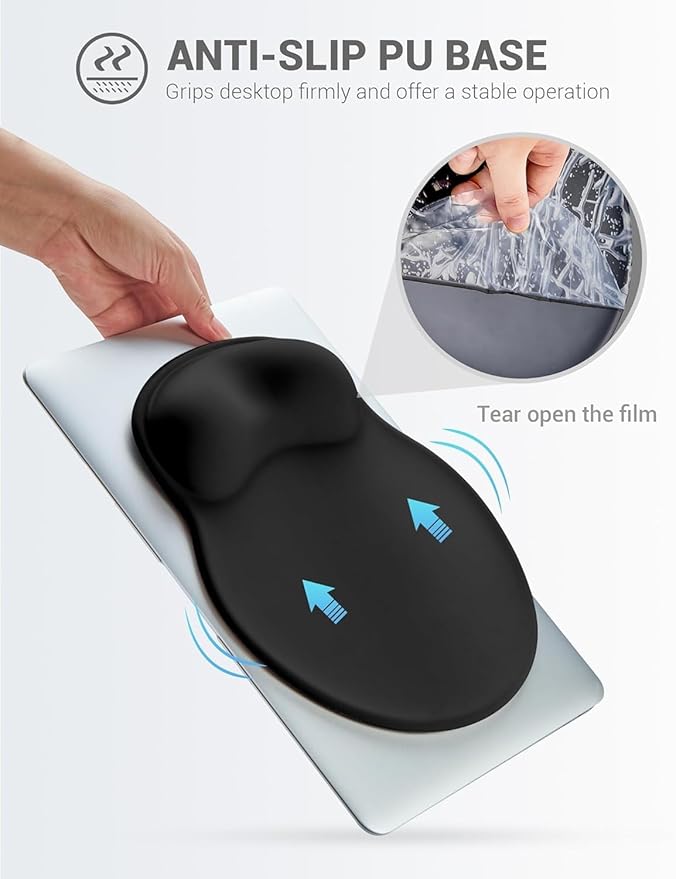 Ergonomic Mouse Pad with Wrist Rest, Large Mousepad(10.6'' x 9''), Wrist Support Mouse Mat with Non-Slip Base, Pain Relief for Laptop & Computer (Black)