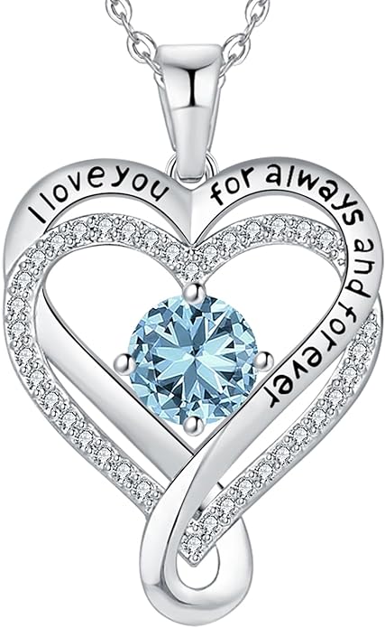 Jewelry for Women Wife Infinity Heart Birthstone I Love You Necklace S925 Anniversary Women Necklaces for Her Wife Birthday Gift Ideas, Birthday Present for Girlfriend Mom Daughter Sterling Silver