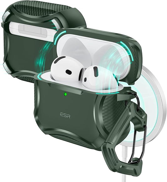 ESR for AirPods 4 Case, Compatible with AirPods 4th Generation Case (2024), Compatible with MagSafe, Powerful Drop Protection, Magnetic Lid, Cyber Series, Green