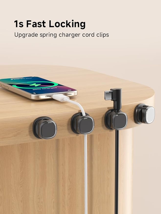 9 Pack Cord Organizer, Spring Cable Management, Adhesive Cute Cable Holder Clips, Phone Charger Wire Keeper for Desk Nightstand Car Office (9-Pack Black)