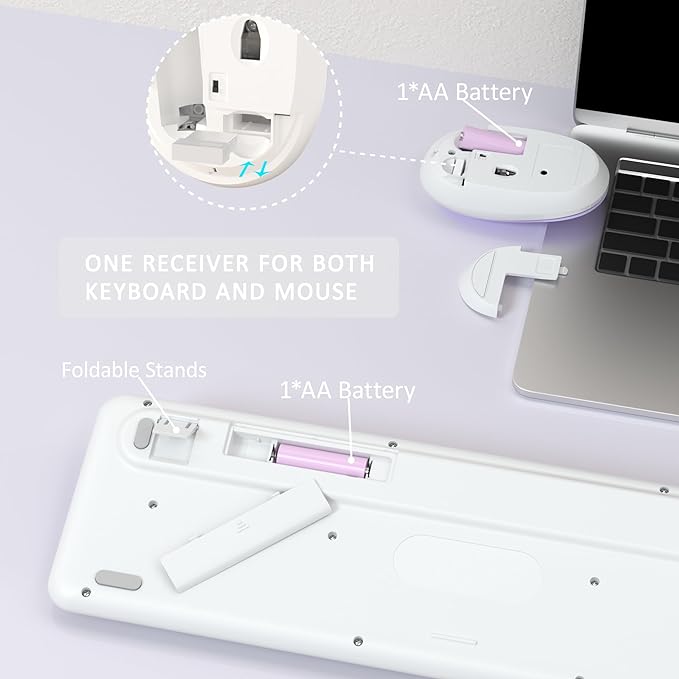 Colorful Wireless Keyboard and Mouse Combo, COVEVA 2.4GHz Wireless Retro Cute Round Keycaps Keyboard, 104 Keys Full-Sized Keyboard Mouse Set with Switch Button for PC Laptop Desktop (White Colorful)