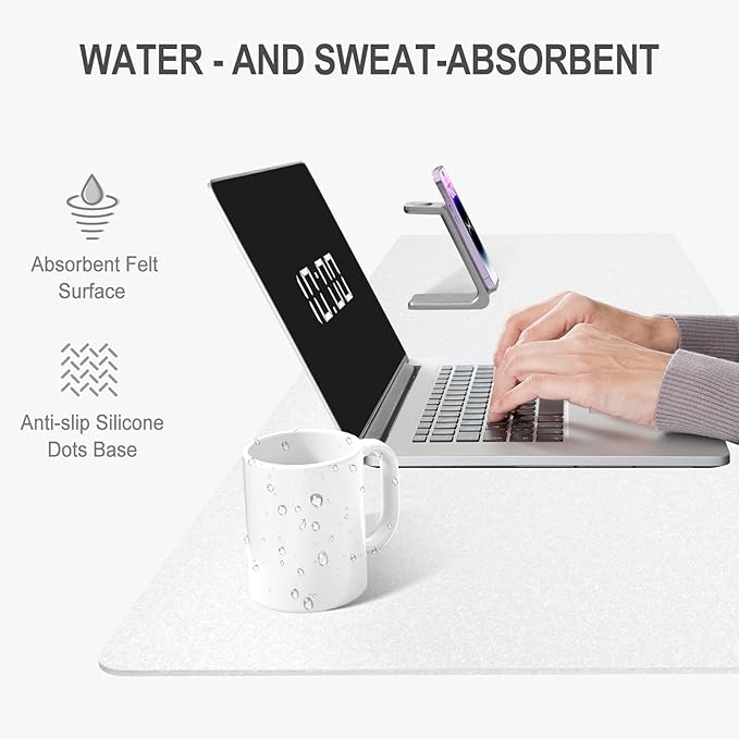 Auhoahsil Felt Desk Mat, Minimalist Large Mouse Pad XXL 35.5 x 15.7 in, Desk Matt for Desktop, Keyboard, Laptop, Computer, Office, Work from Home, Gaming, White