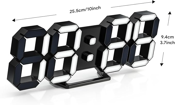 EDUP HOME 3D LED Clock Desk Alarm Clock Wall Clock with Remote Control, 9.7" LED Electronic Clocks, Snooze Model, Temperature, Night Light Auto/Custom Brightness