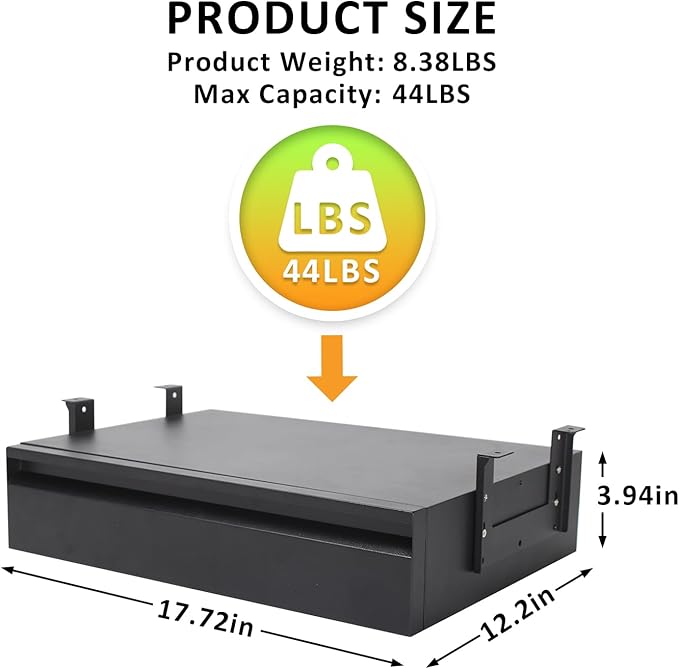 POPMOON 18 Inch Under Desk Drawer,Adjustable Height,Under Desk Drawer Slide Out for Office & Home, Metal Storage Drawer with Cable Management,Matte Black