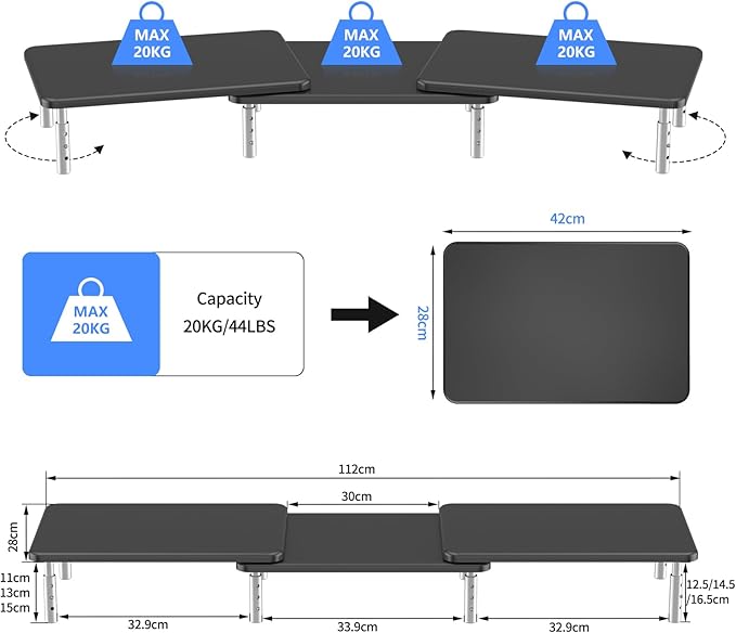 suptek Dual Monitor Laptop Stand Riser with Adjustable Length and Angle,Office Desktop Organizer Computer Stand for 2 Monitors for PC Monitor Laptop Printer(MST023)