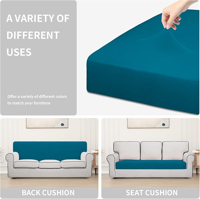 Easy-Going 100% Waterproof Oversized Sofa Seat Cushion Slipcovers Couch Cushion Cover Stretch Furniture Protector for Kids, Pets (Oversized Sofa Cushion, Peacock Blue)