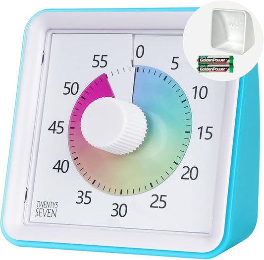 Visual Timer with Protective Case, 60-Minute Countdown Timer for Kids Autism ADHD Classroom Home Office, Countdown Clock for Teaching Work Meeting Time Management, Sky Blue with Colorful Disc