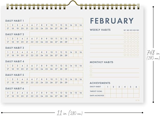 12-Month Habit Tracker Calendar – Minimalist Table Wall Planner for Goals & Productivity, Daily/Weekly/Monthly Tracking, Wire-O Hanger, Thick 200 gsm Paper, Neutral Design