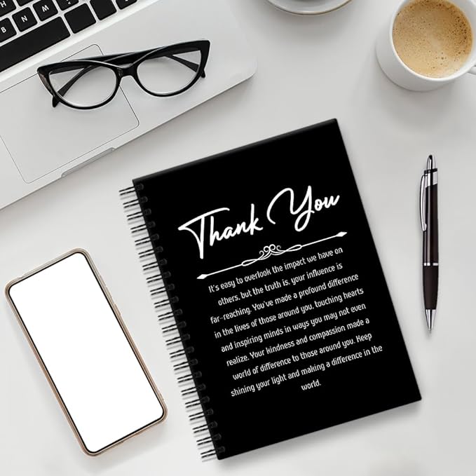 Thank You Hardcover 160 Pages Spiral Notebook, Appreciation Gifts for Boss Leader Supervisor, Thank You Gifts for Teacher Social Worker School Counselors, Friend Coworker Gratitude Gifts
