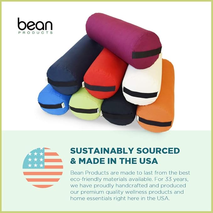 Bean Products Yoga Bolster - Made In The USA With Eco Friendly Materials - Round or Rectangular Support Cushions That Elevate Your Practice - Natural Cotton