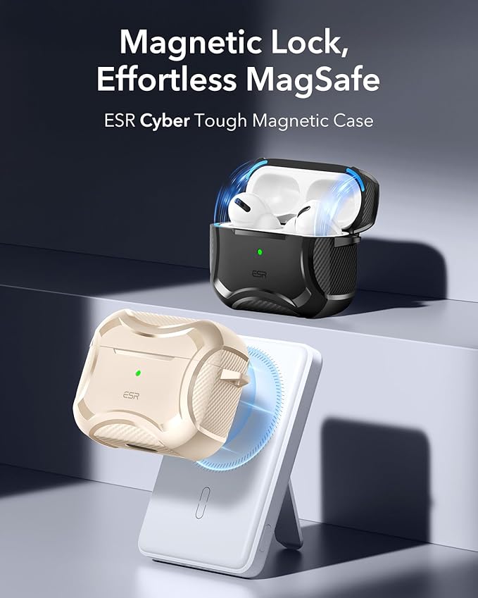 ESR for AirPods 4 Case, Compatible with AirPods 4th Generation Case (2024), Compatible with MagSafe, Powerful Drop Protection, Magnetic Lid, Cyber Series, Desert Titanium