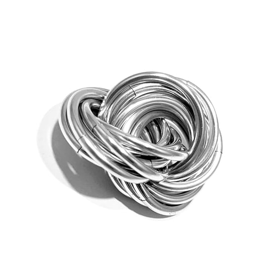 Möbii Fidget Ball (Solid Color): Quiet Mobius ADHD Anxiety Stim Stress Relief Toy Tool for Home Travel Office or Desk (Medium, Half, SilverStar)