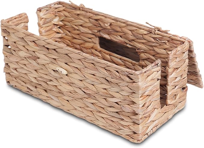Cable Management Box, Handwoven Water Hyacinth Cable Organizer Box Set, 2-Pack Natural Water Hyacinth Cord Hider Box with Dual Openings & Lid - Hide Power Strips, Cords for Desk/Floor/Office