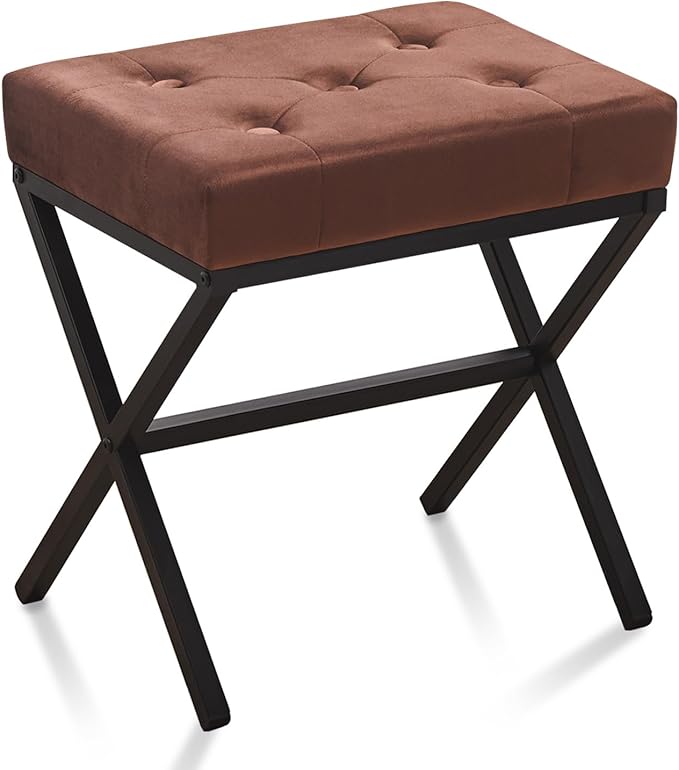 Wimarsbon Ottoman Foot Stool Tufted Vanity Stool Ottomans Thickened Cushion Footstool Mulifunctional Shoe Changing Seat Step Stools with Metal X Leg for Living Room Bedroom Velvet Coffee