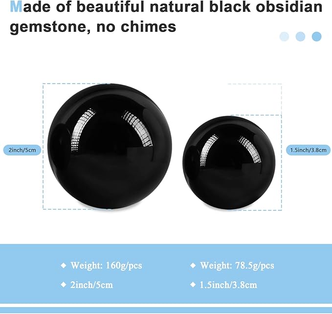 Learay 2PCS Black Obsidian Baoding Balls, Chinese Health Exercise Massage Balls with Carry Pouch for Stress Relief Hand Exercise Balls (Black/1.57 inch)