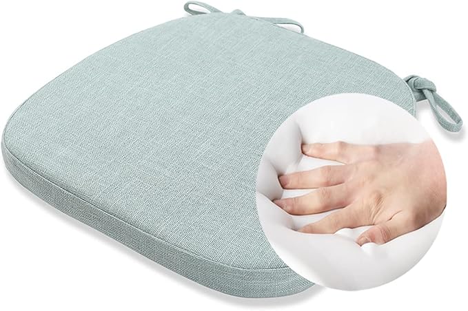 Kitchen Chair Cushions with Ties - Memory Foam No Slip Seat Cushion and Dining Room Chair Pad with Machine Washable Cover [16.5 X 16.2 Inches] - Lake Green