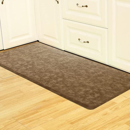J&V TEXTILES Medallion Embossed Cushioned Anti Fatigue Floor Mat, Thick Non Slip Waterproof Kitchen Rug, Heavy Duty Foam Standing Mat for Kitchen (Taupe, 17" X 60")
