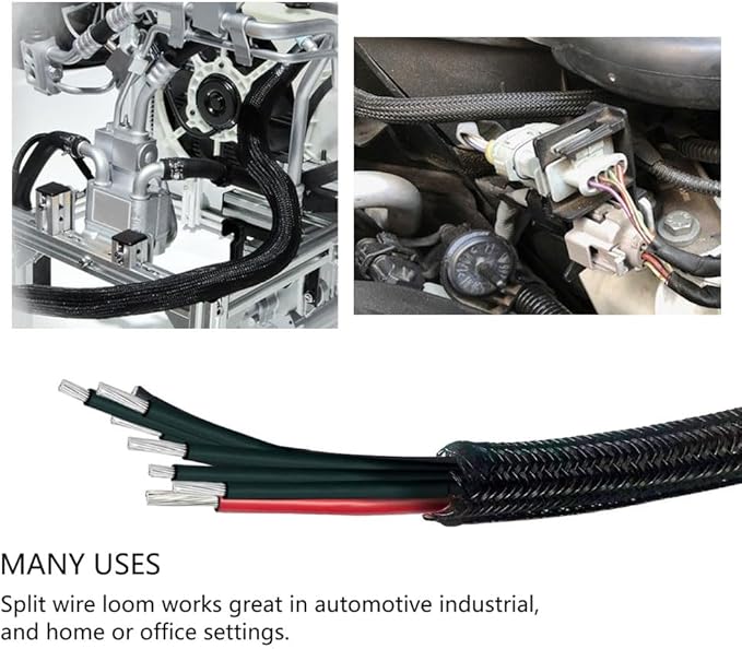 1/2"-10ft*2pcs Black/White Cable Sleeve - Protects Cords from Pets & Organizes Wires - Modern Style - Polyester Material - Flame Retardant - Easy to Use & Cut (Black, 10ft-1/2inch)