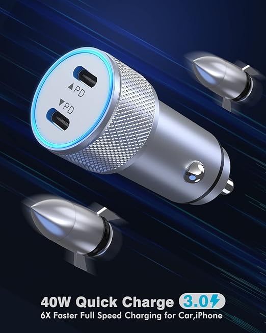 iPhone Car Charger,Dual Port USB C Fast Car Chargers,40W Type C i Phone Charger for Cars Quick Charging+2pack 3.3ft Lightning Cable + 20W USBC PD Plug Fast Charging for iPhone 14/13/12/11 Pro Max/iPad
