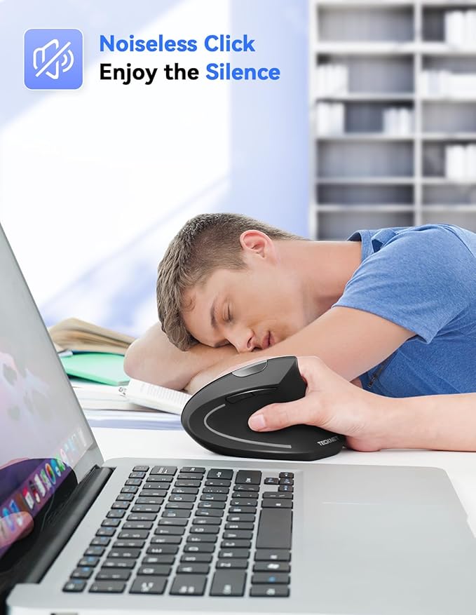 TECKNET 2.4G Ergonomic Mouse Vertical Wireless - 4800 DPI Optical Carpal Tunnel Mouse Right Hand, 5 Adjustable DPI, Quiet Clicks, 6 Buttons for Laptop, Desktop, PC, Computer - Black