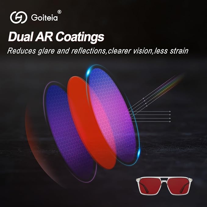 Goiteia Red Light Glasses for Sleep, Dual AR Coatings, Retro 70s Red Glasses Blue & Green Light Blocking for Better Sleep