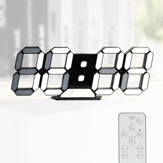 KOSUMOSU Digital Clock 3D LED Wall Clock for Living Room Decor 9.7" Alarm Clocks Black Clock Wall Decor Digital Wall Clock,Remote Control/Dimmer/Date/Temperature