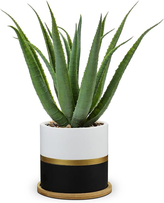 Briful Succulents Artificial Plants Fake Aloe Vera Plants in Gold and Black Pot Farmhouse Faux Agave Plant for Home Office Desk Bathroom Shelf Decorations