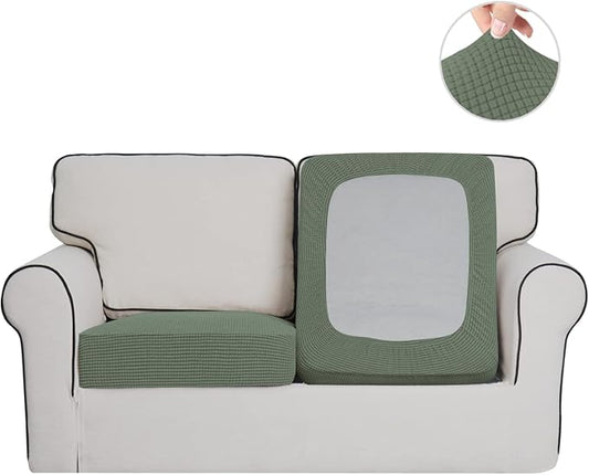 Easy-Going Stretch Individual Loveseat Couch Cushion Cover Sofa Cushion Furniture Protector Sofa slipcover Soft Flexibility with Elastic Bottom (2-Piece Loveseat Cushion Cover, Greyish Green)